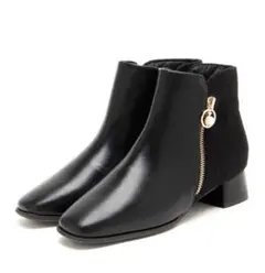 ◆防滑◆ファスナーチャーム付きショートブーツJELLY BEANS ブラック