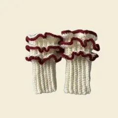 ハンドウォーマー　ハンドメイド　アイボリー×赤
