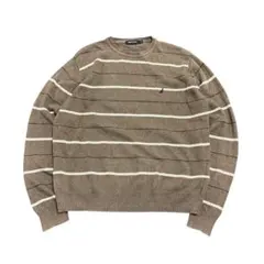7AS11 NAUTICA ワンポイント刺繍　ボーダーニット　ブラウン　S 古着