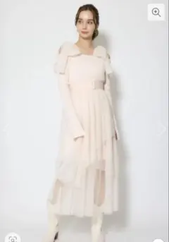 rienda ショルダーリボンチュールニットワンピース