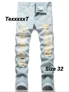 Uk drill drip デニム ダメージスキニー ブルー Size32