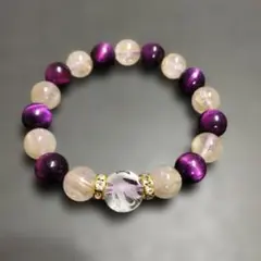 金属アレルギー対応✨️天然石ブレスレット☆パープルタイガーアイ＆ルチル金065