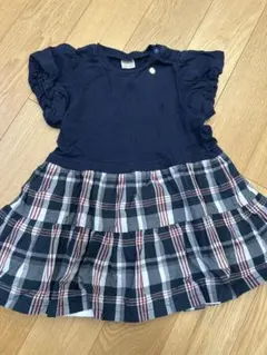 petit main ネイビー チェック ワンピース M