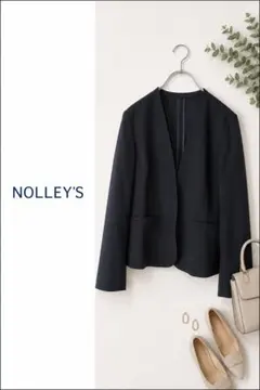 NOLLEY’S ノーリーズ ノーカラージャケット 紺 ブラックM春夏 薄手のサムネイル