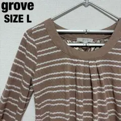 grove グローブ ボーダー柄 バックプリーツ カットソー Lサイズのサムネイル
