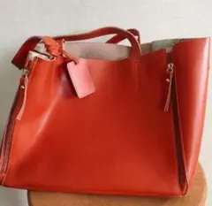 美品　BARCOS オレンジ レザー トートバッグ