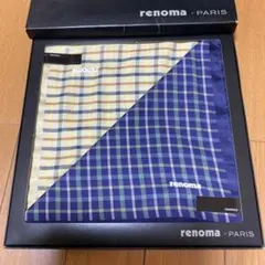 renoma チェック柄ハンカチ イエロー/ネイビー