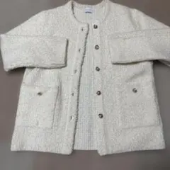 ホワイト ボタン付きカーディガン　グリーンレーベル