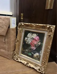 真作保証 K.yamada 油彩画 静物画 花瓶の青い薔薇 額装 - メルカリ