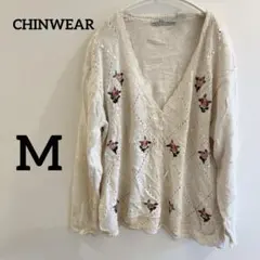 CHINWEAR【M】花柄刺繍 カーディガン ガーリー アイボリー フラワー