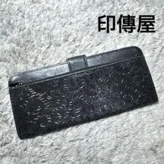 印傳屋 印伝 長財布 束入L 鹿革 黒地×黒漆 ローズ小柄 ブランド財布