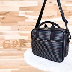 【レスポートサック】カラフル ボーダー スクエア ショルダーバッグ 保冷バッグ黒