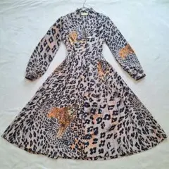 ヴィンテージ ジョリコアン レオパード柄 Vネック M ロングワンピース 長袖