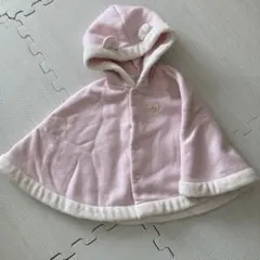ミキハウスフード付きベビーポンチョ ピンク 70-90cm