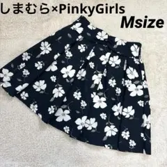 しまむら×PinkyGirls 花柄フレアスカート 膝上丈 Mサイズ リボン風