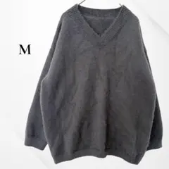 ニット　長袖　Ｖネック　ダークグレー　シャギー　M オーバーサイズ　ふわふわ