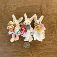 【ハンドメイド】うさぎのブローチ 3点セット にんじん＆レース