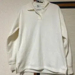 ポロシャツ 無地 長袖 クリーム色 白 ホワイト