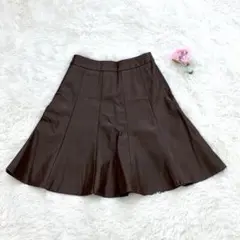 大人可愛い♡フェイクレザー フレアスカート ブラウン ミディ丈 高見え上品 無地