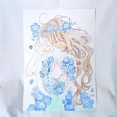 【清く柔く】オリジナル　手描き　イラスト　透明水彩　一点物　原画　花　天使 清く柔く】オリジナル 手描き イラスト 透明水彩 一点物 原画 花 天使