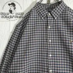 人気 ラルフローレン 長袖シャツ 2XL ネイビー チェック ボタンダウン 古着