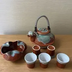 文福茶釜型灰皿付き酒器セット お猪口 酒燗器　灰皿　昭和レトロ