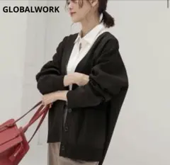 GLOBALWORK リッチライトニットVカーディガン ブラック M