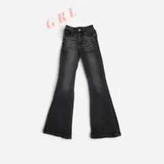 GRL グレイル フレア デニム パンツ 黒 XS ストレッチ 美脚 CU498