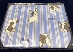 【新品・未使用】犬柄 フレンチブルドッグ ポーチ ブルー ストライプ 可愛い