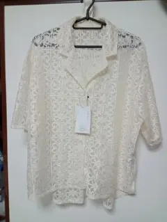 新品 しまむら レース 半袖シャツ ブラウス 羽織り ホワイト L
