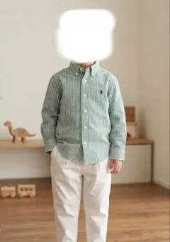 Ralph Lauren 長袖シャツ　ストラップ　4 グリーン×ホワイト