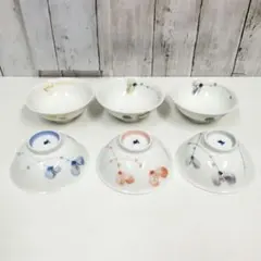 白山陶器 お茶碗 手描き 花模様 5色 6個 軽量タイプのサムネイル