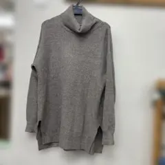 リブ編みタートルネックセーター M グレー
