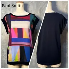 タグ付未使用品☆Paul Smith 好配色アート柄 異素材切替ニット 前身布帛