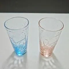 ディズニー　くまのプーさんグラス2個セット ブルーとピンク（0345）
