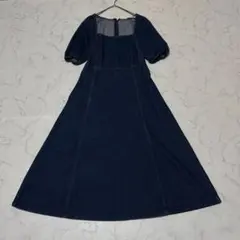 ザラ ZARA L スクエアネックデニムロングワンピース パフスリーブ Aライン