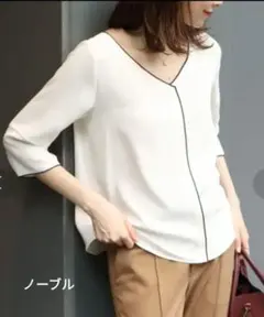 NOBLE ブラウス パフスリーブ シャツ 白 プルオーバー 美品 タック 