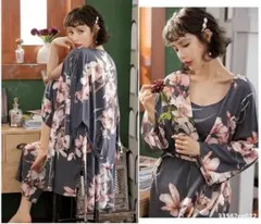 レディース 寝巻き　ルームウェア 部屋着 パジャマ カーディガン 花柄 M