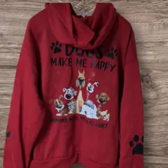 【新品未使用品】犬デザイン レッドパーカー