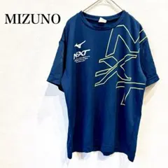 ミズノ　Tシャツ　Ｍ　青　スポーツウェア　吸汗速乾性　プリント　メッシュ　ロゴ