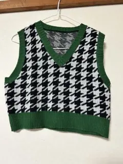 SHEIN ハウンドトゥース柄 ニットベスト L