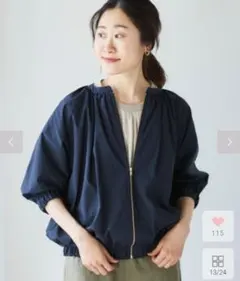 美品！le.coeur blanc★ノーカラーギャザージップブルゾンのサムネイル
