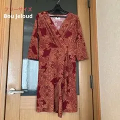 【Bou Jeloud】カシュクール風ワンピース 総柄 レッド フリーサイズ