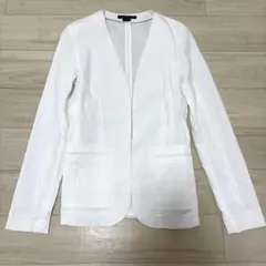 セオリー リネン混 ノーカラージャケット ストレッチ ホワイト　白　麻