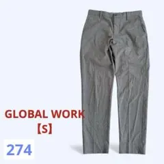 GLOBAL WORK チェック柄 カジュアルパンツ ウエスト後ゴム 紐付き S