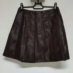ダークブラウン レザープリーツミニスカート