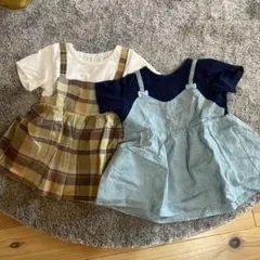 半袖Tシャツ　120セット　チェック柄 水色　チュニック