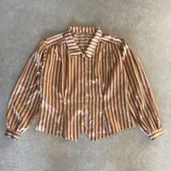 ストライプ 長袖シャツ（オレンジ・ベージュ）　レトロ　ヴィンテージ