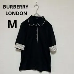 【日本製】バーバリーロンドン ポロシャツ 2 M 黒 ノバチェック 三陽商会