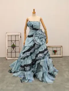 【新入荷】9〜13号ライトブルーティアードドレス結婚式フォト写真映え二次会
